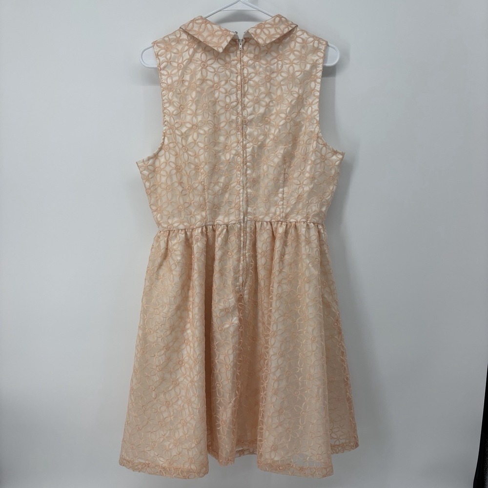 Modcloth Peach Cream Floral Embroidered Satin Mini Dress Fit Flare Size Large - Picture 2 of 8